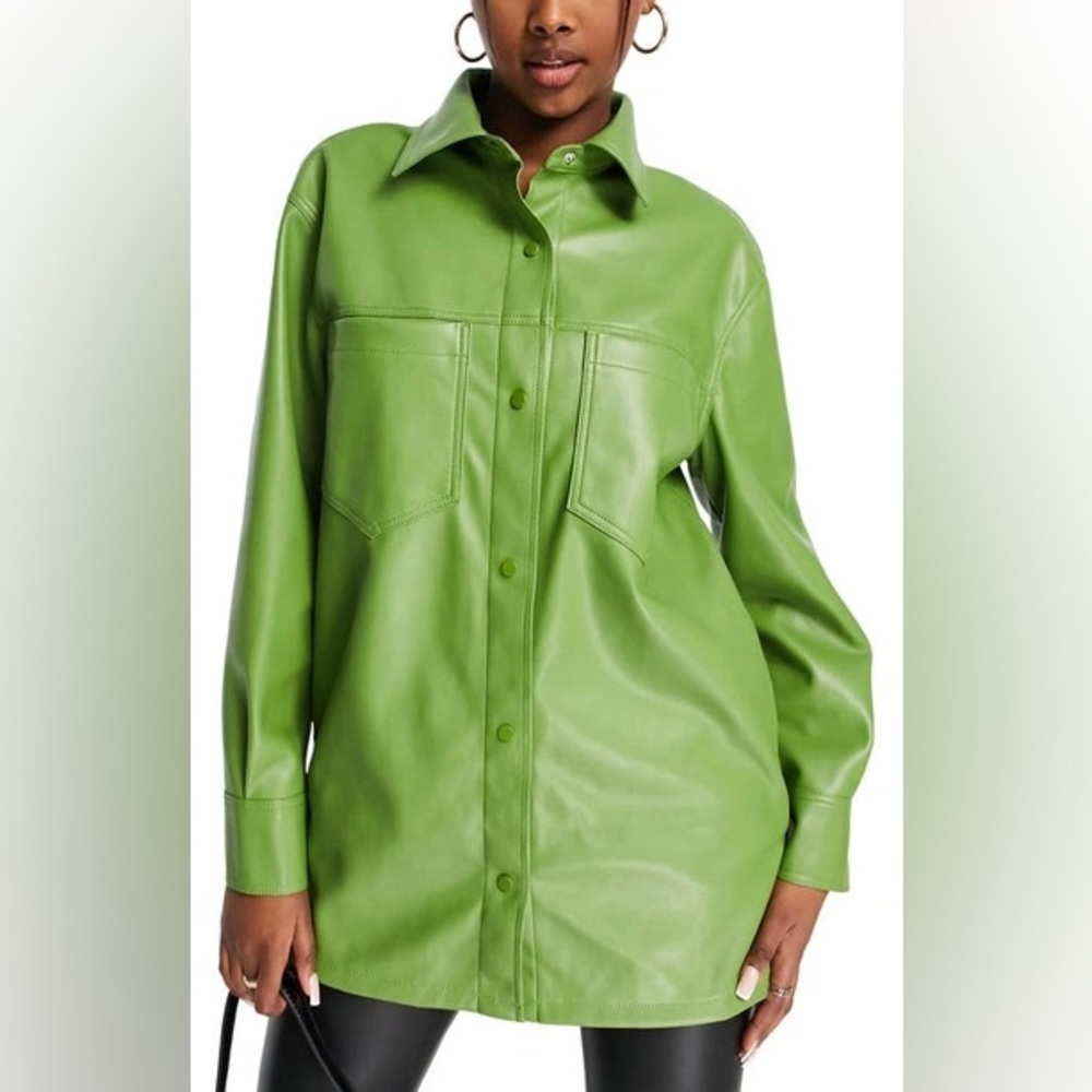 Topshop Maddie Vegan Leather Shirt Jacket